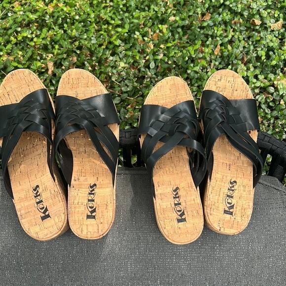 NEW ▶️ KORKS ◀️ Noelle Black Vegan Leather Cork Strappy Wedge Sandal - Picture 6 of 11